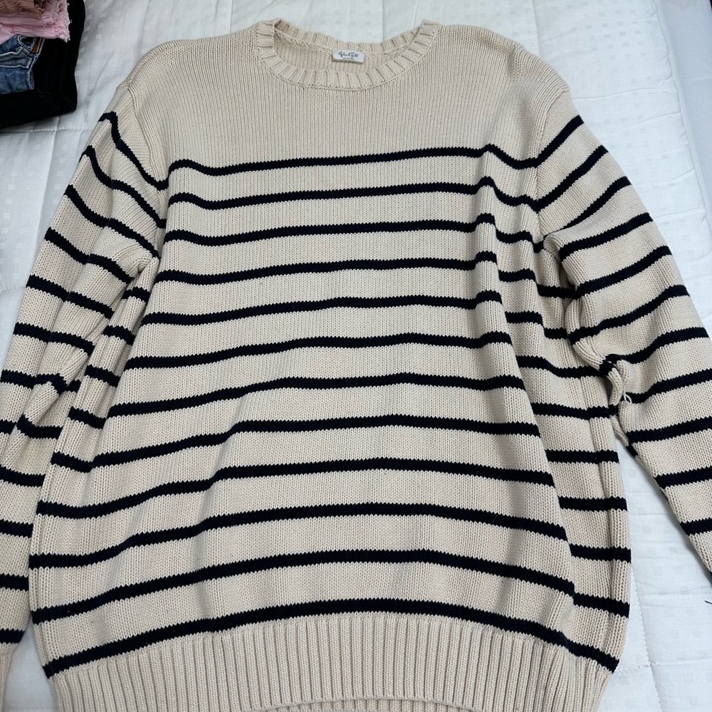 Striped Cream and Black Sweater